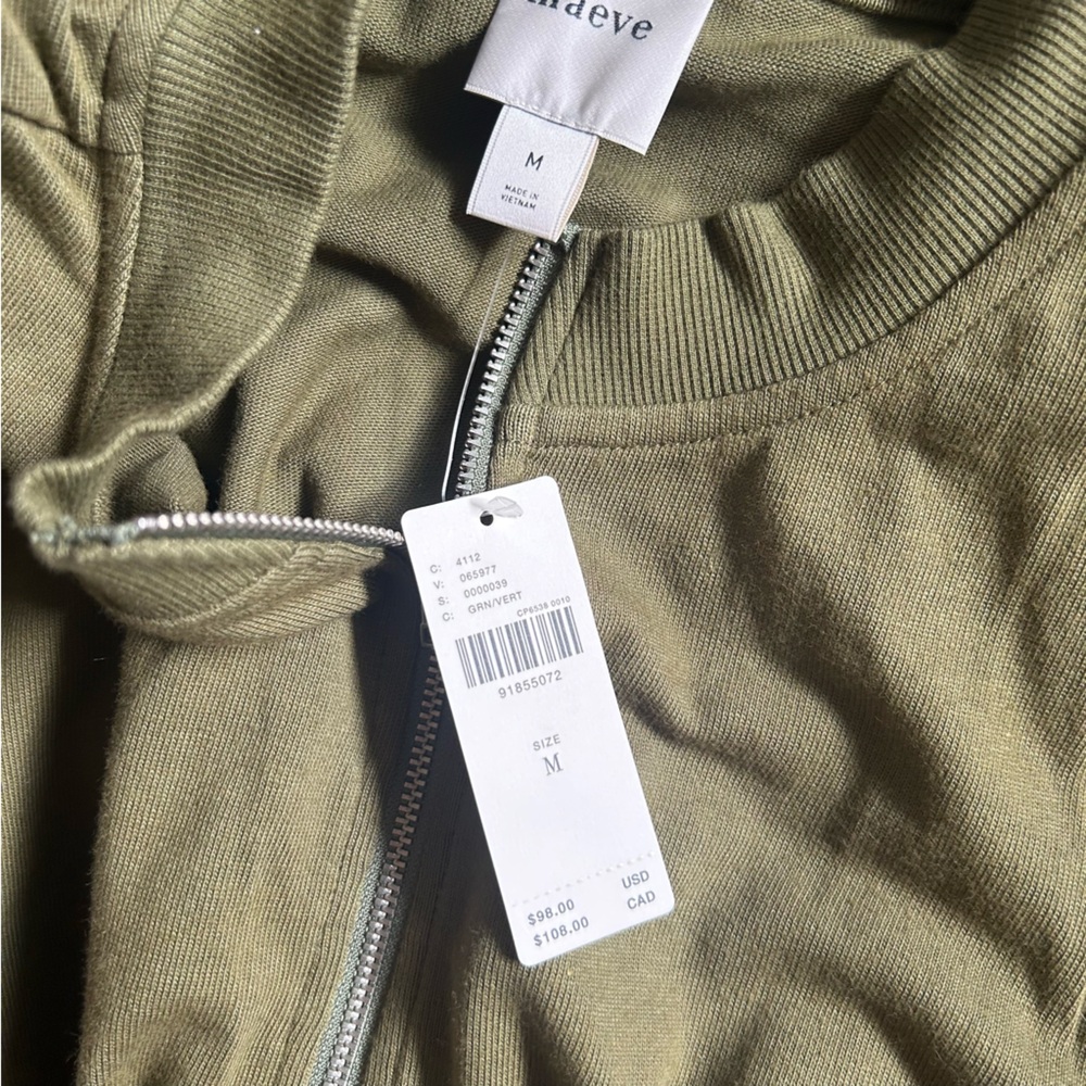 Maeve Anthropologie Olive green Puff Sleeve bomber Jacket top NEW - Picture 7 of 7